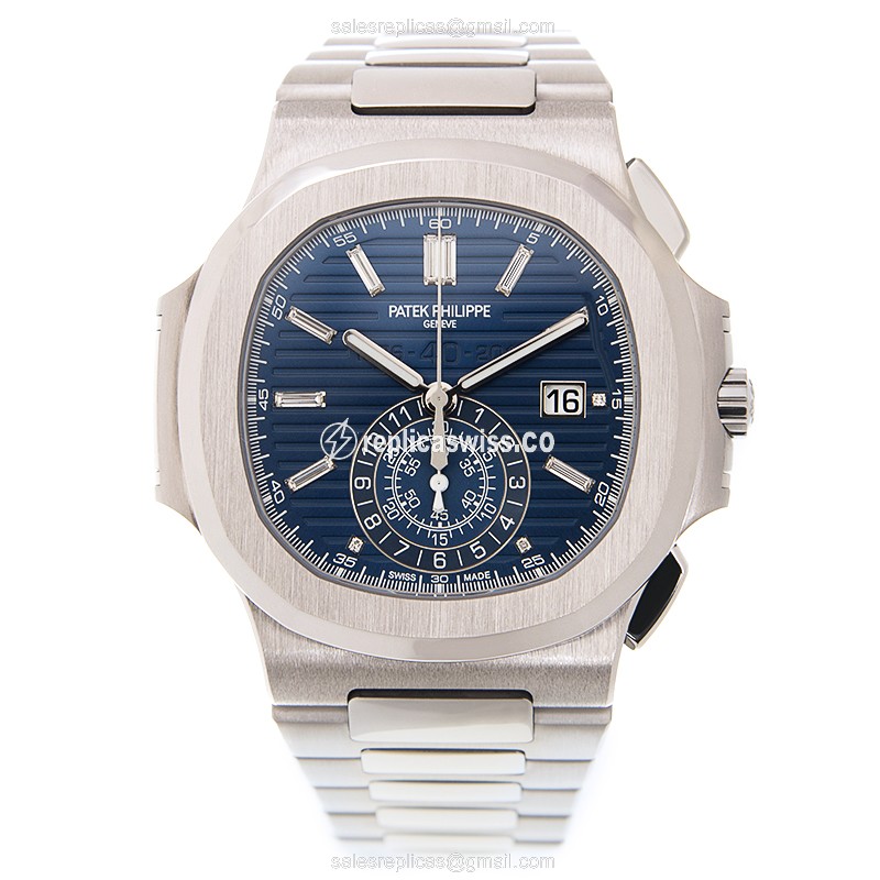 Patek Philippe 5976/1G-001 Replica - Automatic - 18kt Gold Case - Blue Dial - Silver Strap - View 2