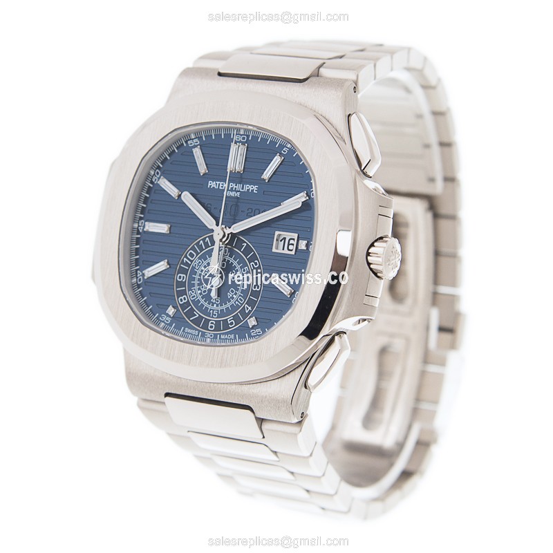Patek Philippe 5976/1G-001 Replica - Automatic - 18kt Gold Case - Blue Dial - Silver Strap - View 3