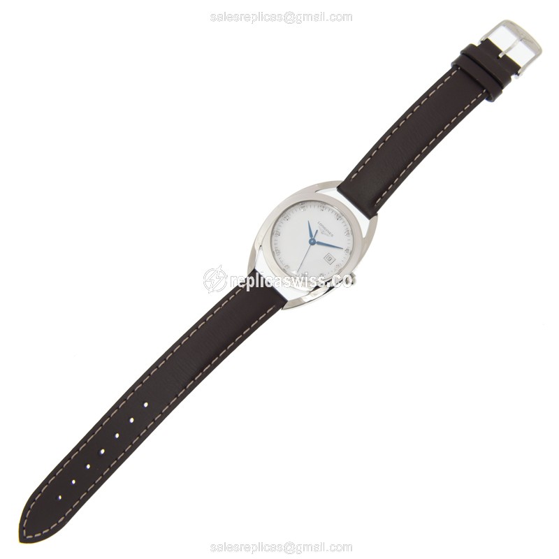 Longines EQUESTRIAN Replica - Quartz - Stainless Steel - White Dial, Brown Leather Strap - View 2