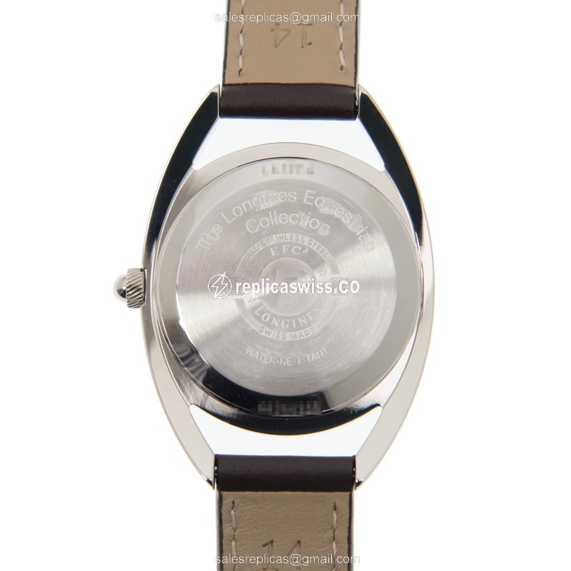 Longines EQUESTRIAN Replica - Quartz - Stainless Steel - White Dial, Brown Leather Strap - View 3