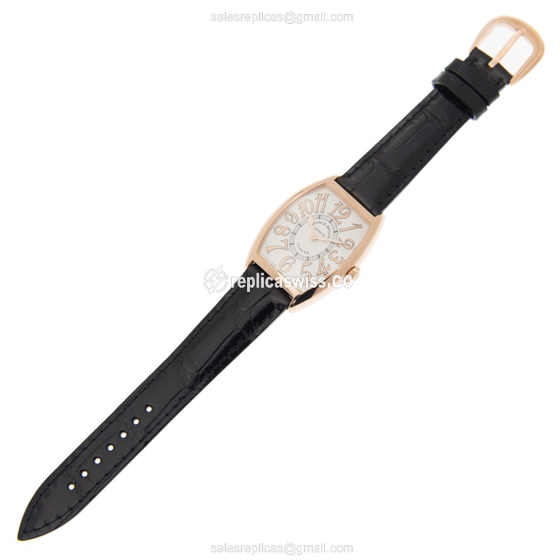 Franck Muller 7502 QZ REL Curvex - Quartz - 18kt Rose Gold - White Dial - Alligator Black Buckle - View 2