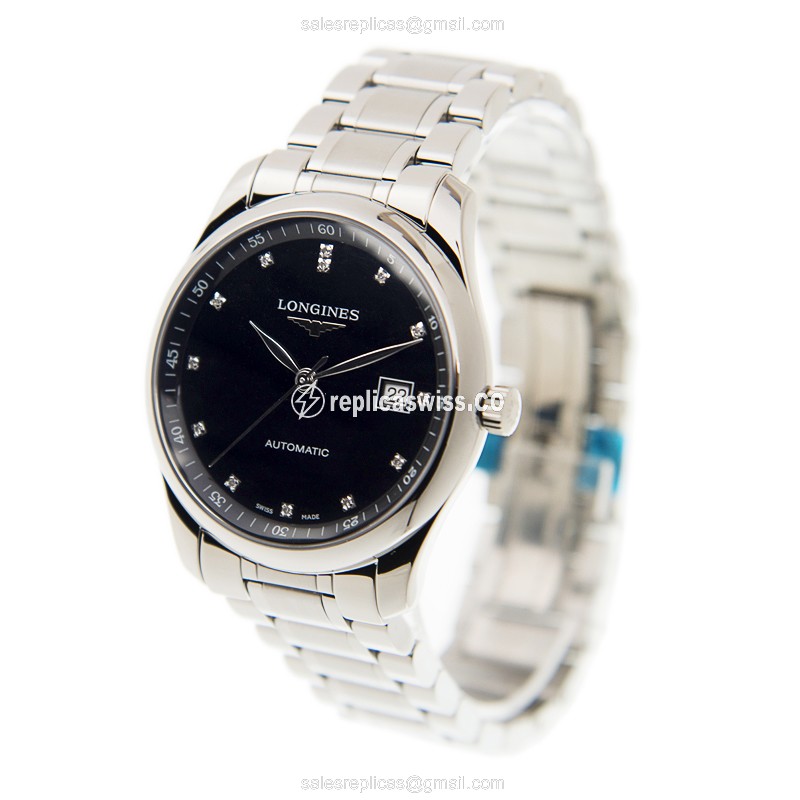 Longines L2.793.4.57.6 Replica - Automatic - Black Dial on Silver Steel Strap - View 3