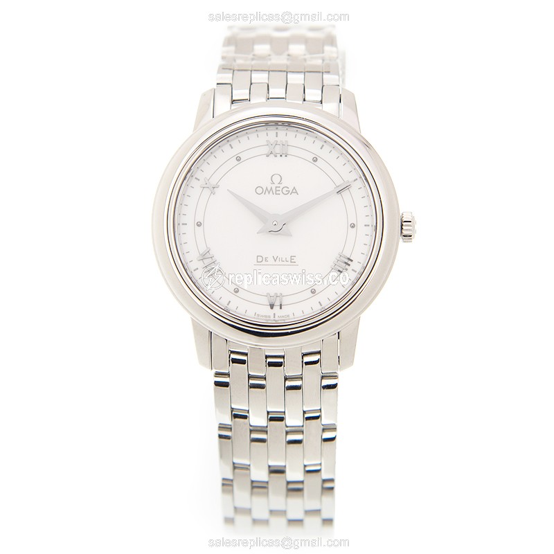 Omega DE VILLE Replica - Quartz | Stainless Steel | White Dial | Clasp & White Strap - View 2