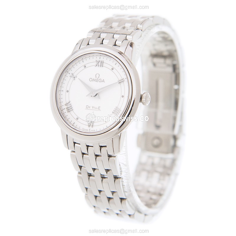 Omega DE VILLE Replica - Quartz | Stainless Steel | White Dial | Clasp & White Strap - View 3