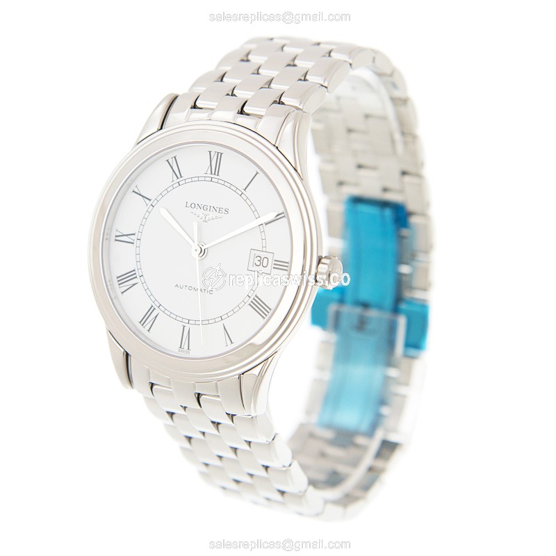 Longines L4.874.4.21.6 Flagship - Automatic - Steel Case, White Dial - Silver Steel Strap - View 3
