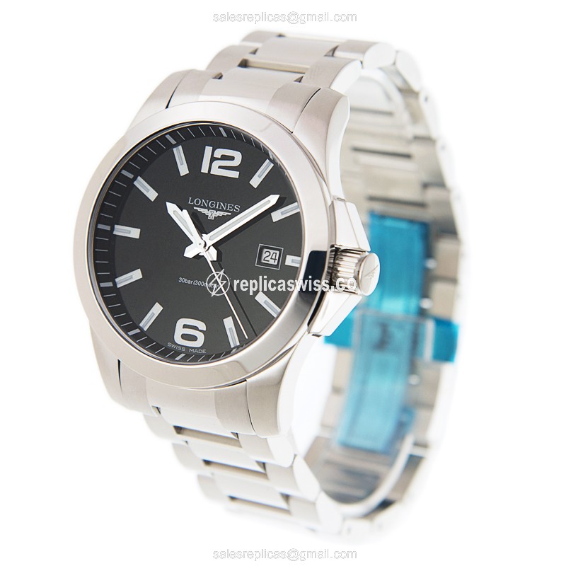 Longines CONQUEST Quartz - Stainless Steel - Black Dial - Silver Clasp - View 3