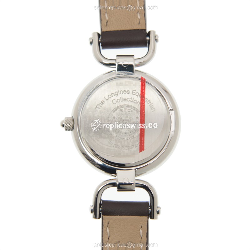 Longines EQUESTRIAN Replica - Quartz - Stainless Steel - White Dial, Brown Leather Strap - View 3