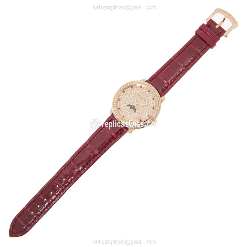Patek Philippe 4968/400R-001 Complications - Manual Wind - 18kt Rose Gold - Diamonds - Silver Dial - Alligator Red Buckle - View 2