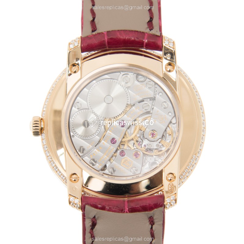 Patek Philippe 4968/400R-001 Complications - Manual Wind - 18kt Rose Gold - Diamonds - Silver Dial - Alligator Red Buckle - View 3