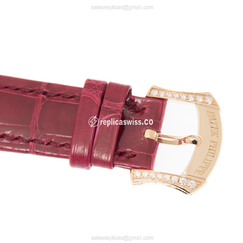 Patek Philippe 4968/400R-001 Complications - Manual Wind - 18kt Rose Gold - Diamonds - Silver Dial - Alligator Red Buckle - View 4