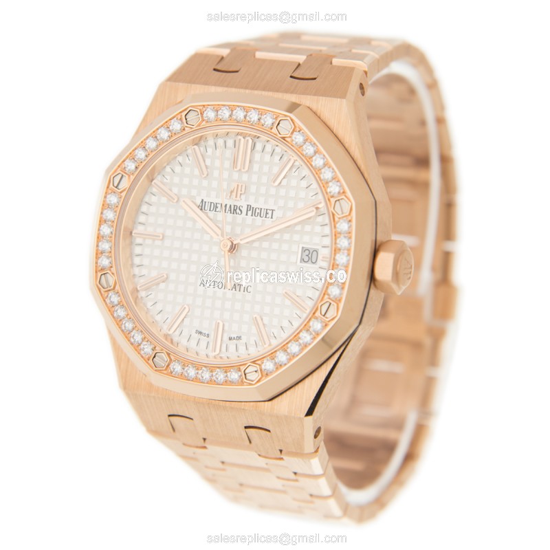 Royal Oak Replica - Audemars Piguet 15451OR.ZZ.1256OR.01 - Automatic - 18kt Rose Gold - Diamond Dial - White - View 3