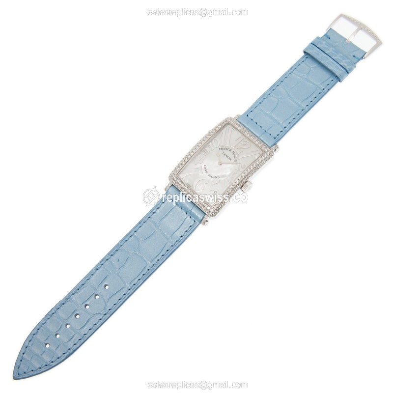 Franck Muller 1002 QZ REL MOP D AC LONG ISLAND - Quartz - Diamond Case - White Dial, Leather Strap - View 2