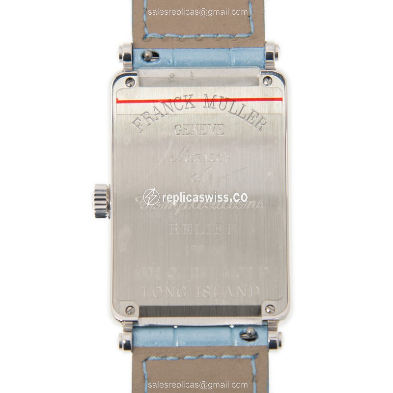 Franck Muller 1002 QZ REL MOP D AC LONG ISLAND - Quartz - Diamond Case - White Dial, Leather Strap - View 3