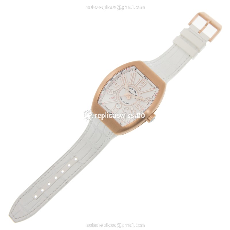 Franck Muller V 45 SC DT Vanguard Auto 18kt Rose Gold Case White Dial Buckle White Strap - View 2