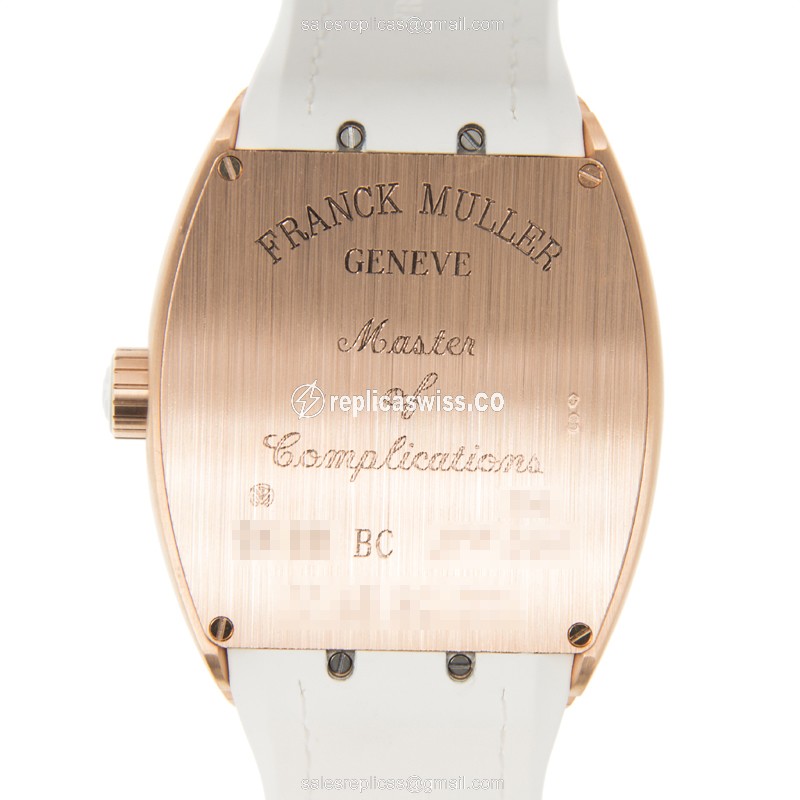 Franck Muller V 45 SC DT Vanguard Auto 18kt Rose Gold Case White Dial Buckle White Strap - View 3