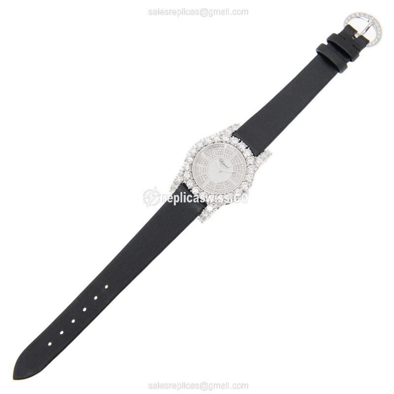 Chopard 139377-1001 Replica - Automatic - 18kt White Gold - Diamond - Silver Dial - Silk Strap - Black Buckle - View 2
