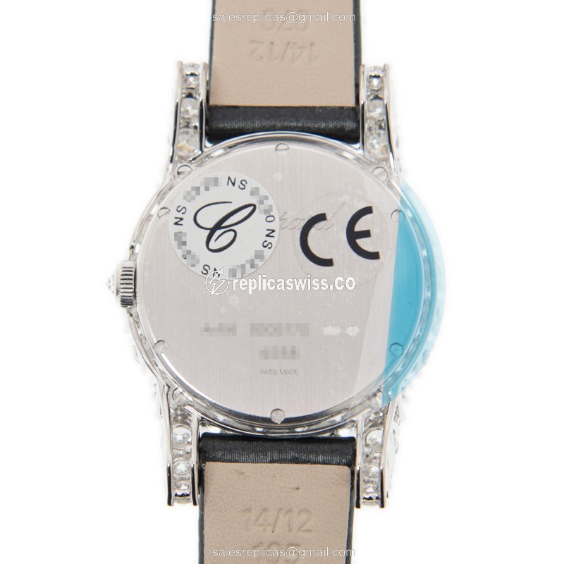 Chopard 139377-1001 Replica - Automatic - 18kt White Gold - Diamond - Silver Dial - Silk Strap - Black Buckle - View 3