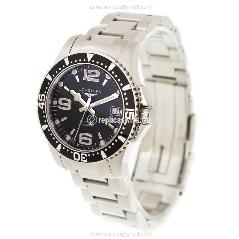 Longines CONQUEST Replica - Automatic - Black Dial - Steel Case - Silver Strap - View 3