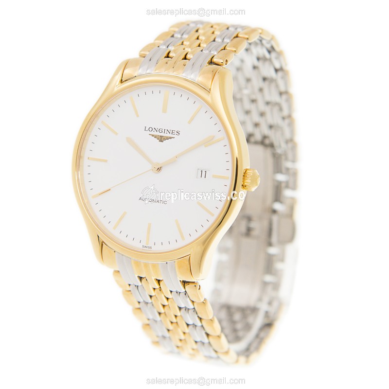 Longines Lyre Replica - Gold & Steel - Automatic - White Dial on Gold Strap - View 3