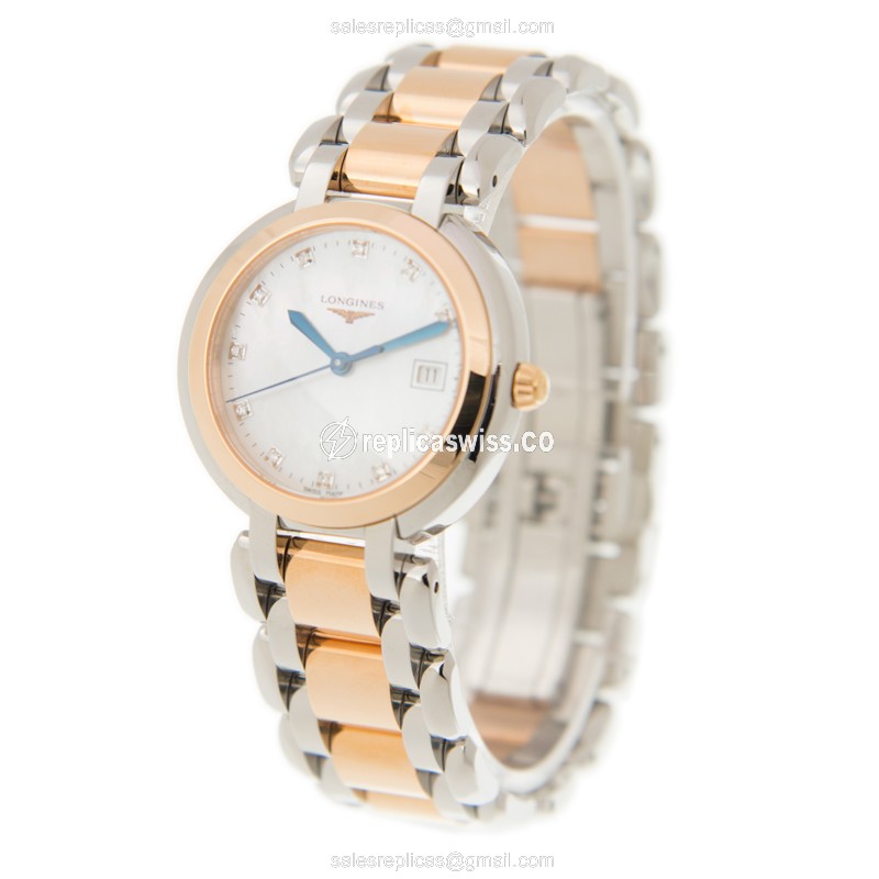 Rolex Prima Luna Replica - Quartz, 18kt Rose Gold Case - White Dial, Steel Strap - View 3