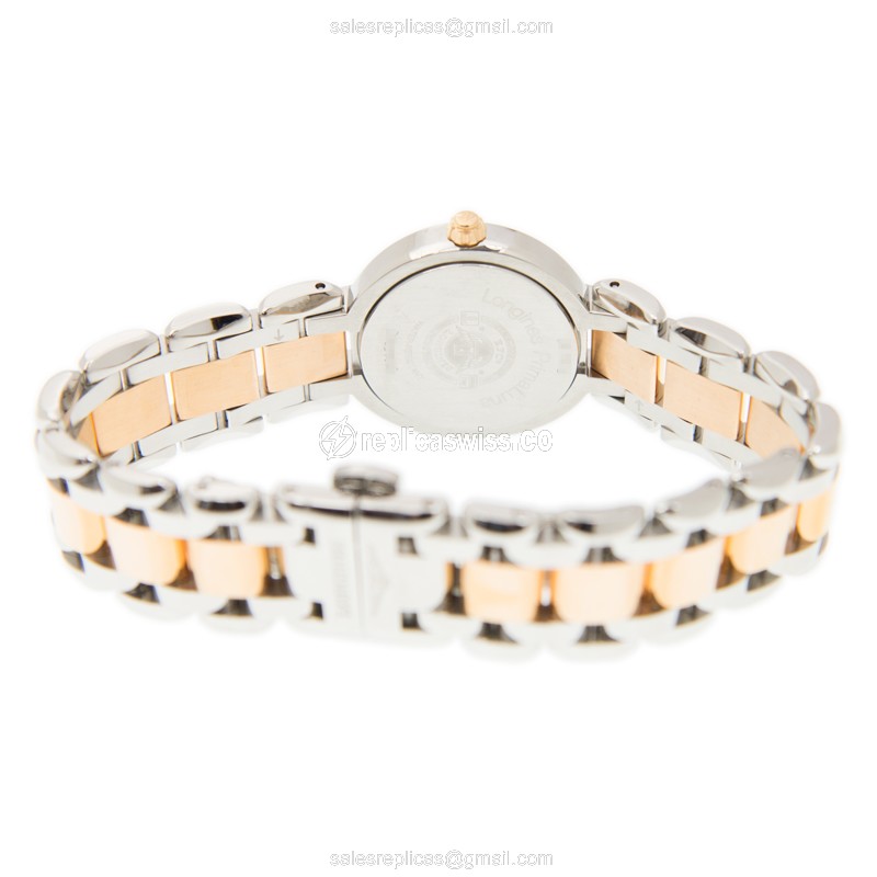 Longines Prima Luna Replica - Quartz - 18kt Rose Gold & Steel - White Dial - Silver Clasp - View 4