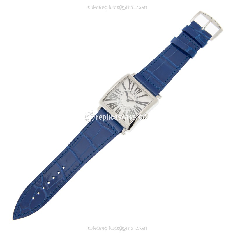 Franck Muller Master Square Replica - Quartz - Stainless - Silver Dial - Blue Leather Strap - Buckle Clasp - View 2