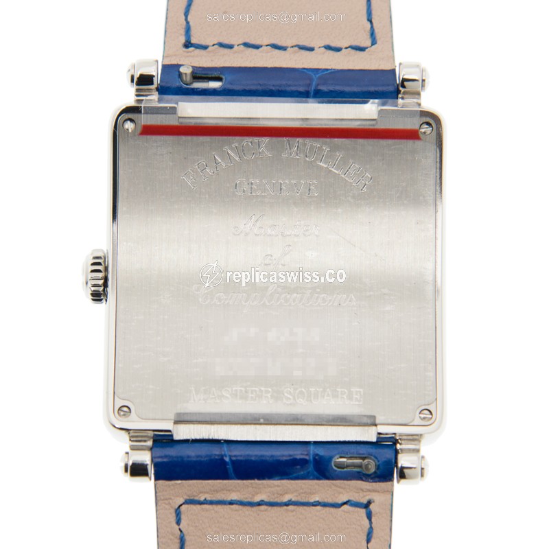 Franck Muller Master Square Replica - Quartz - Stainless - Silver Dial - Blue Leather Strap - Buckle Clasp - View 3