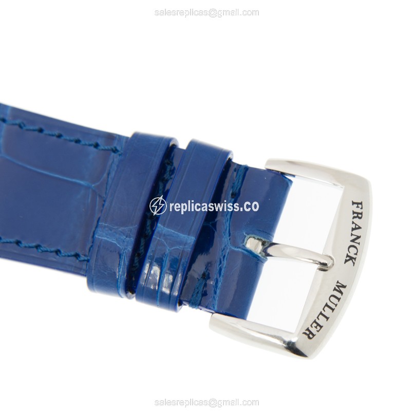Franck Muller Master Square Replica - Quartz - Stainless - Silver Dial - Blue Leather Strap - Buckle Clasp - View 4