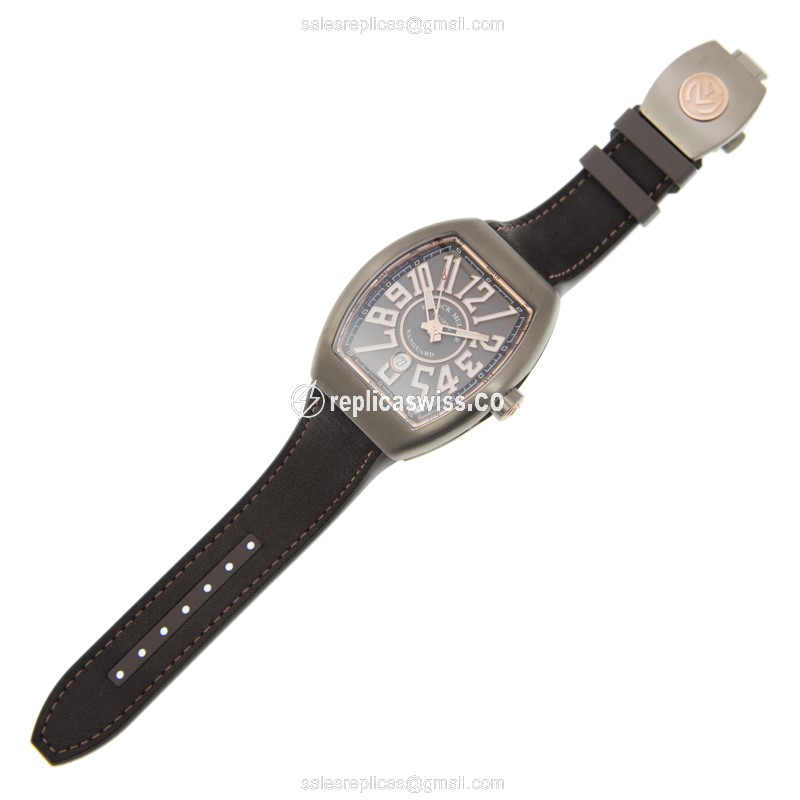 Franck Muller Vanguard Automatic - Steel Case - Gray Dial - Leather Grey Strap - View 2