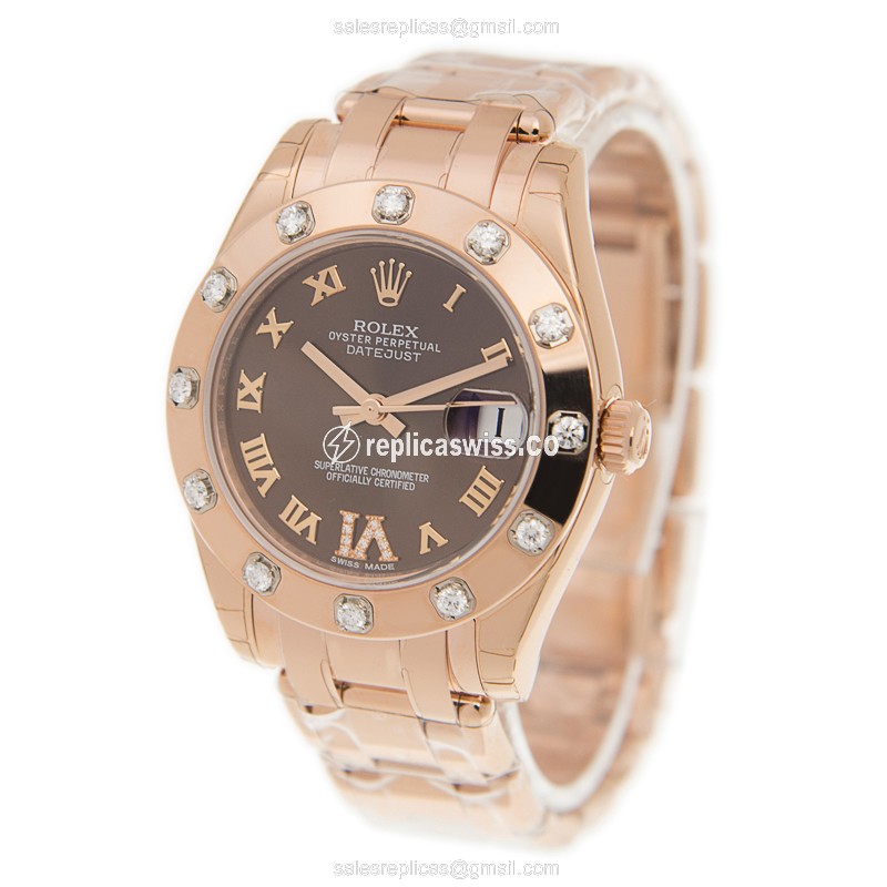 Rolex Datejust Lady Replica - Automatic - Brown Dial on 18kt Steel & Gold Clasp - View 3