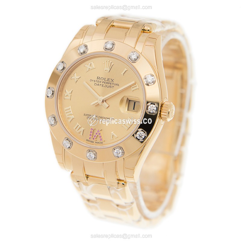 Rolex Lady Datejust Replica - Automatic - 18kt Gold Case - Diamond Dial - View 3