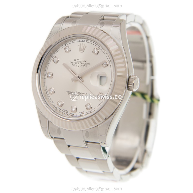 Rolex Datejust Replica - Automatic | 18kt White Gold | Steel Case, Silver Dial | Steel Clasp & Strap - View 3