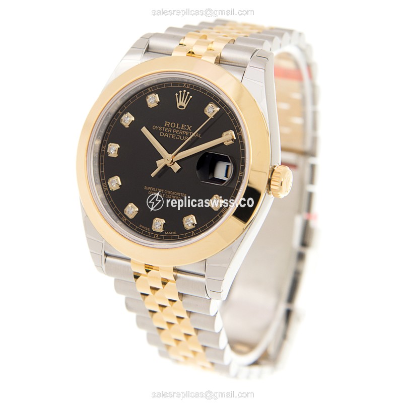 Rolex Datejust Replica - Automatic - 18kt Gold/Steel Case - Black Dial - View 3