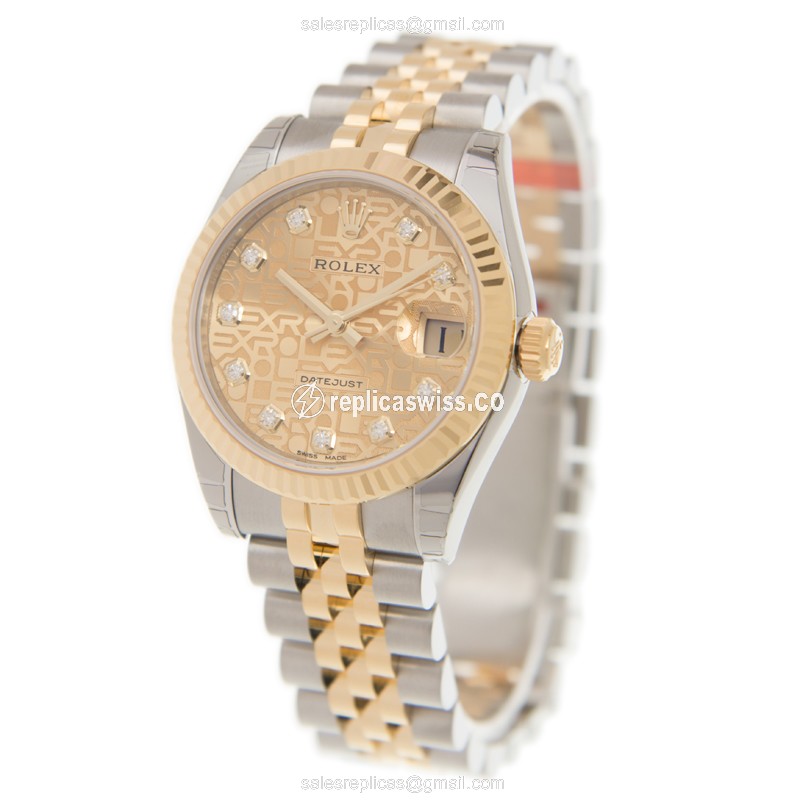 Rolex Lady Datejust Replica - Gold Case - Automatic - 18kt - Silver Strap - View 3