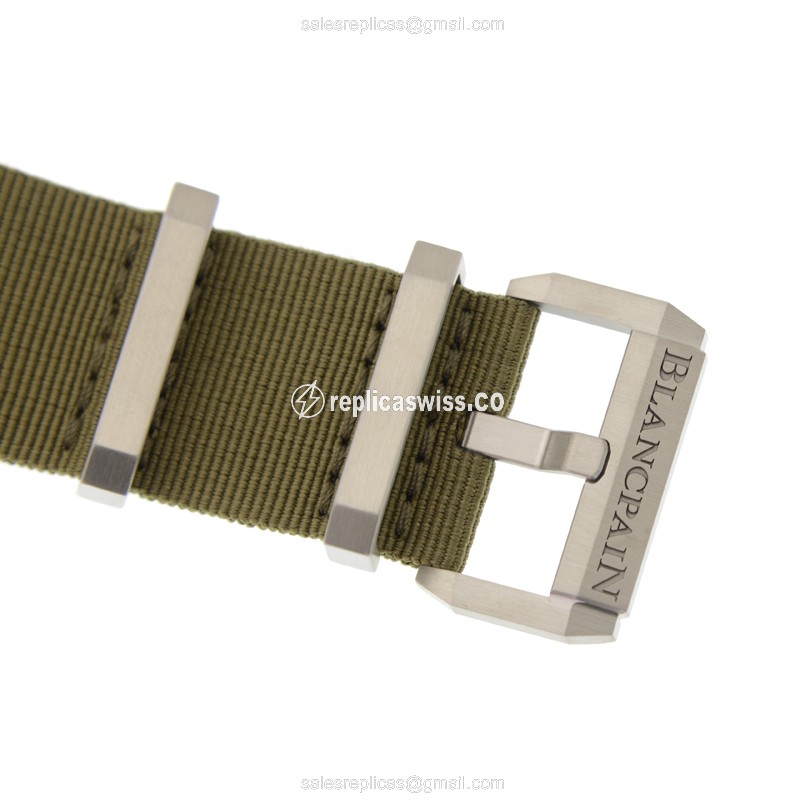 Blancpain 5000-1110-NAKA Replica - Automatic - Steel - Dark Grey - Green Canvas - Buckle - View 4