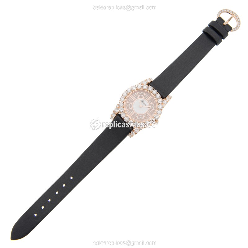 Chopard 139377-5101 - Auto 18kt Rose Gold Diamond - Gold Dial Silk Black Buckle - View 2