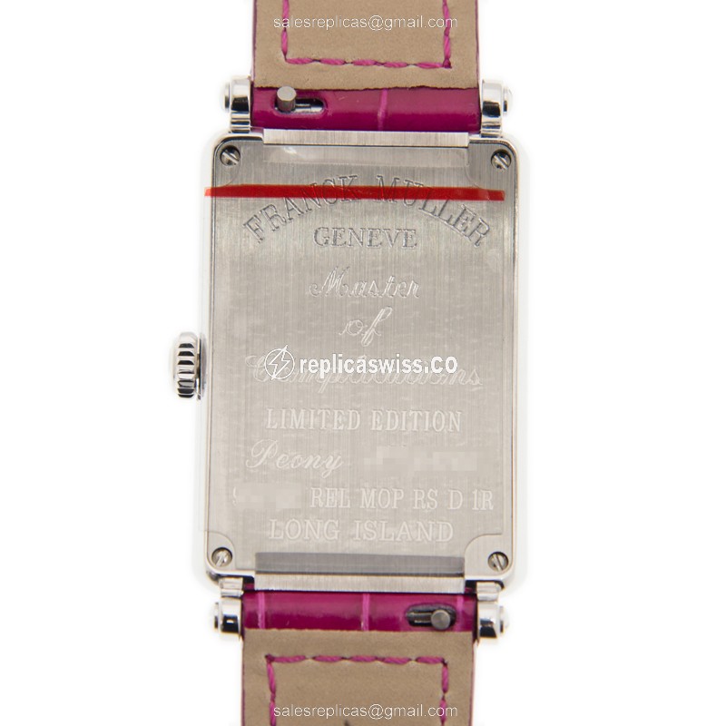 Franck Muller Long Island Replica - Quartz - Diamond Case - White Dial - Alligator Strap - View 3