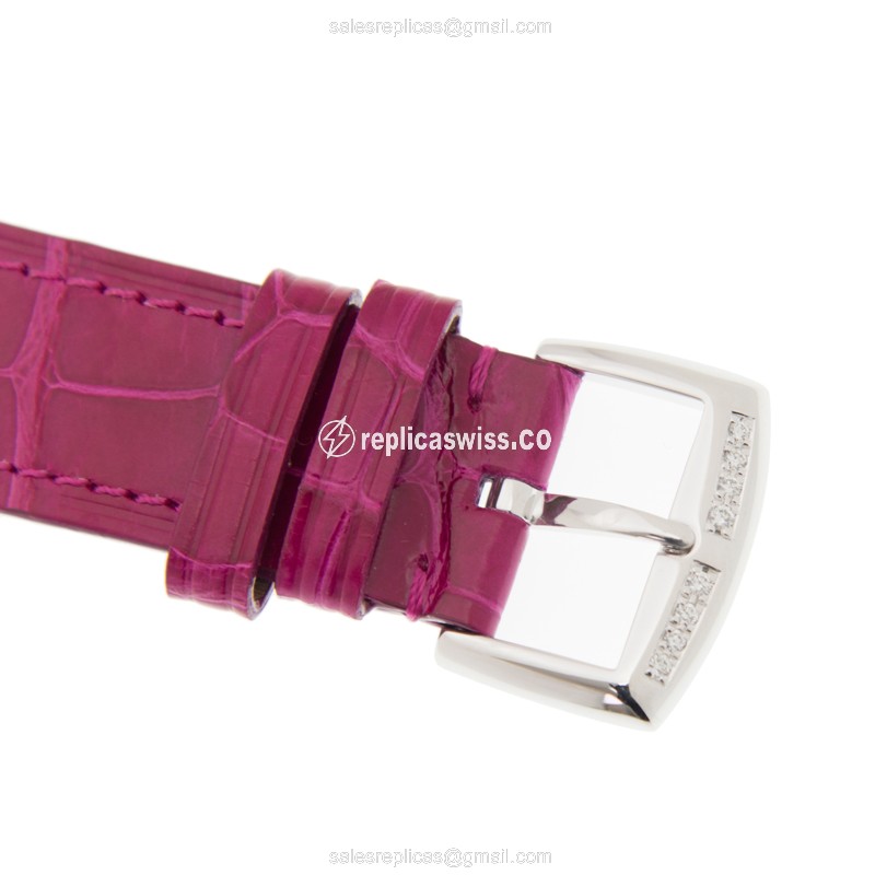Franck Muller Long Island Replica - Quartz - Diamond Case - White Dial - Alligator Strap - View 4