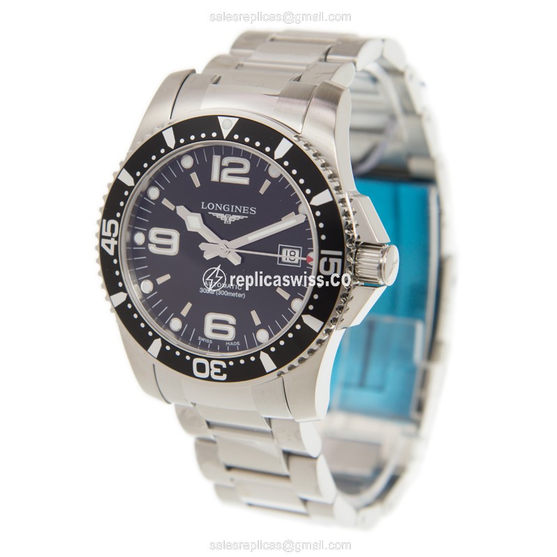 Longines CONQUEST Replica - Automatic - Steel - Black Dial, Silver Clasp - View 3
