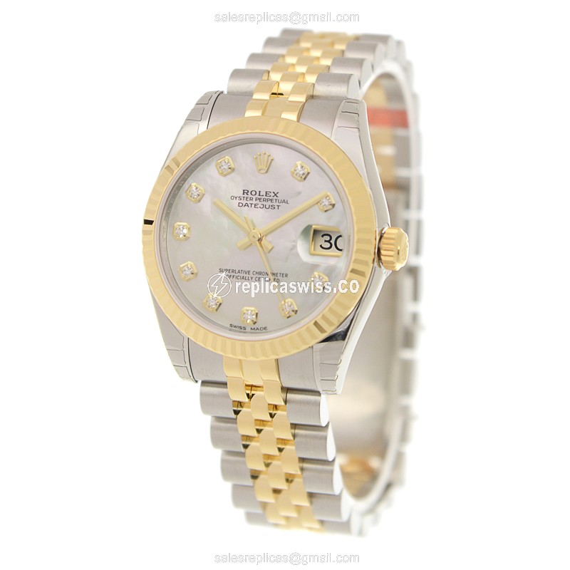 Rolex Datejust Replica - Automatic - 18kt Gold & Steel - White Dial, Silver Clasp - View 3