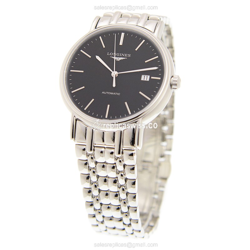 Longines Presence Replica - Automatic - Steel Case - Black Dial on Silver Steel Strap - View 3
