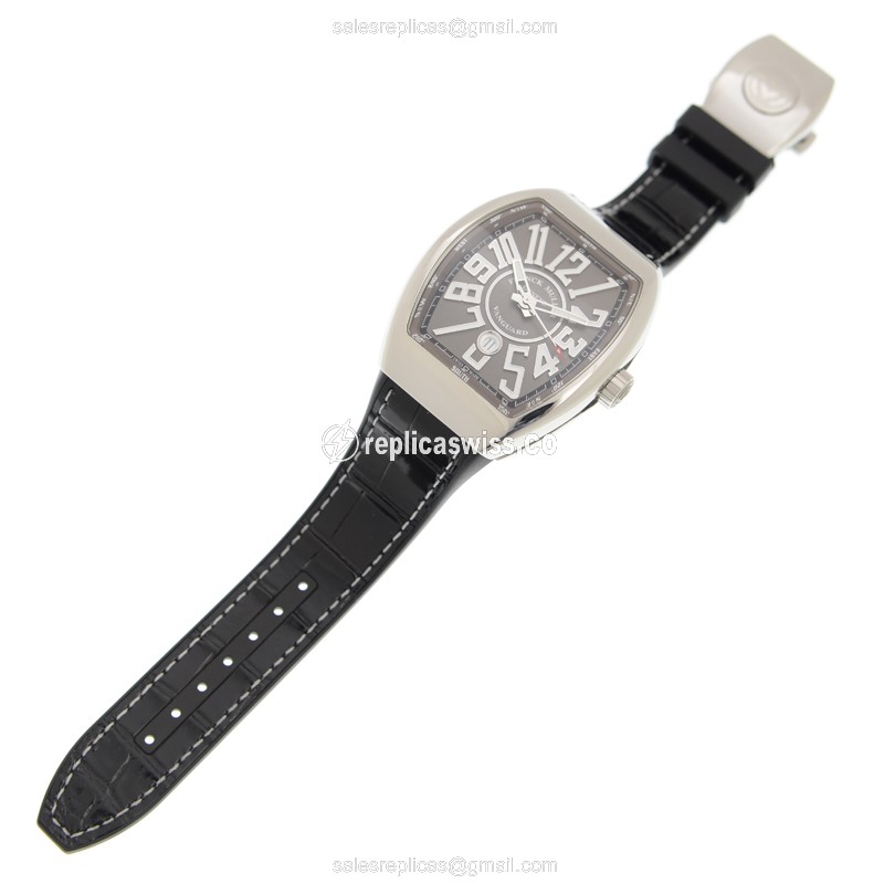 Franck Muller V45 SC DT Vanguard - Auto - Steel Case - Gray Dial - Black Alligator Strap - View 2