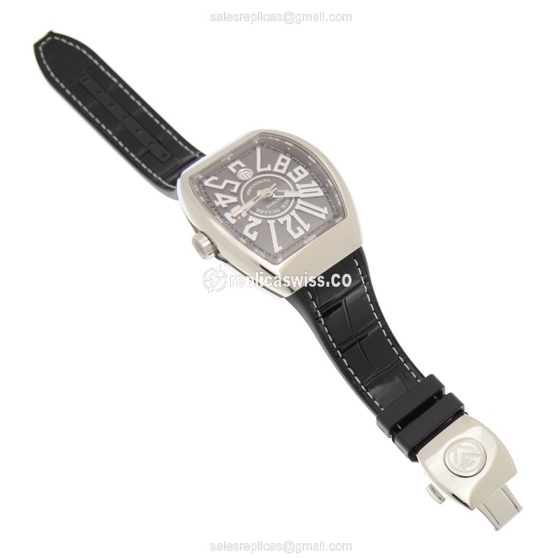 Franck Muller V45 SC DT Vanguard - Auto - Steel Case - Gray Dial - Black Alligator Strap - View 4