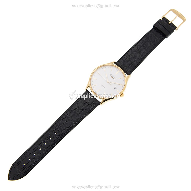 Longines Lyre Replica - Automatic - 18kt Gold/Steel - White Dial, Alligator Black Strap - View 2