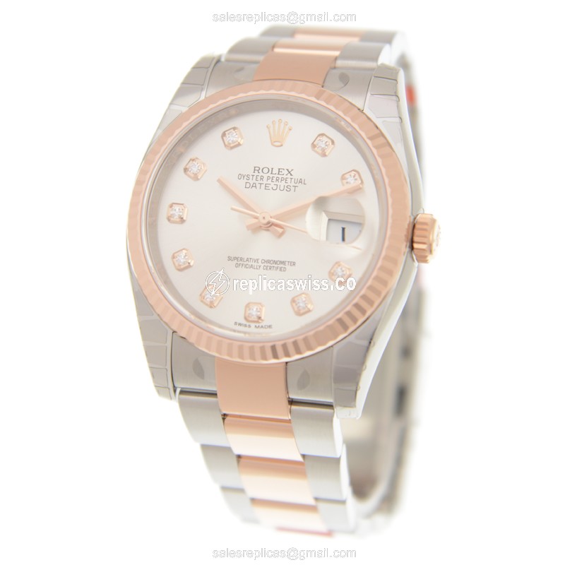 Rolex Lady Datejust Replica - Automatic - 18kt Rose Gold & Steel Case - Silver Dial - View 3