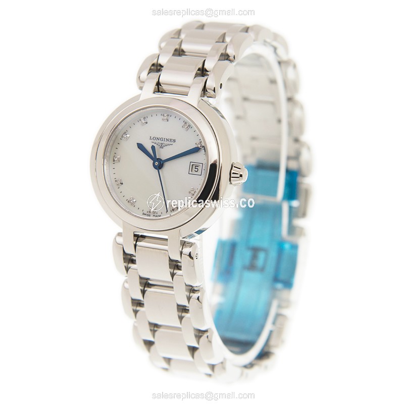 Longines PRIMA LUNA Quartz - Stainless Steel Case, White Dial on Silver Strap - View 3