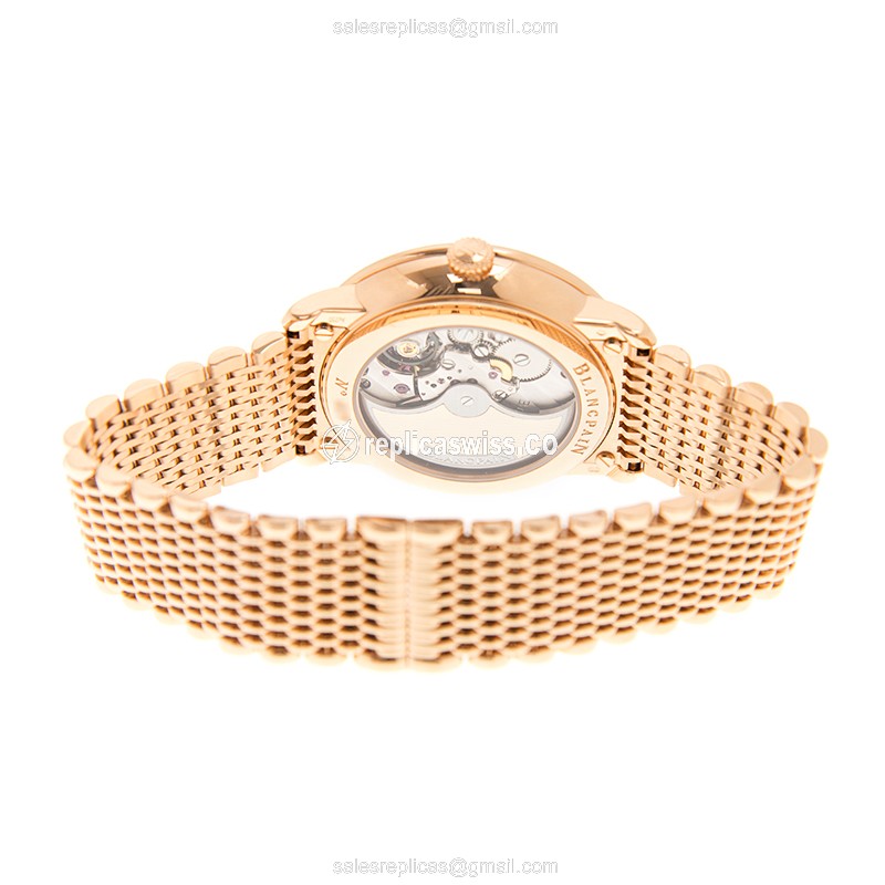 Blancpain Villeret Replica - Automatic - 18kt Rose Gold - White Dial - Gold Strap - View 4