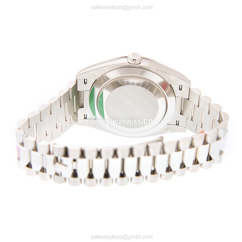 Rolex DAY-DATE Replica - Automatic - White Gold - Diamond Bezel - Silver Dial - View 4