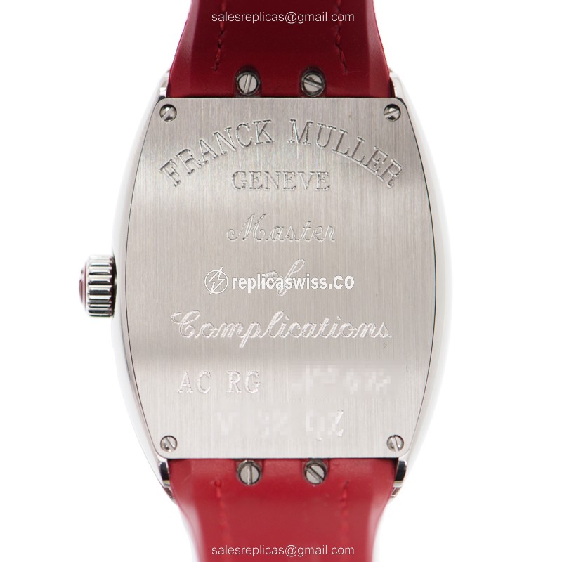Franck Muller V 32 QZ Quartz - Steel Case - Silver Dial - Blue Leather Strap - Buckle Clasp - View 3