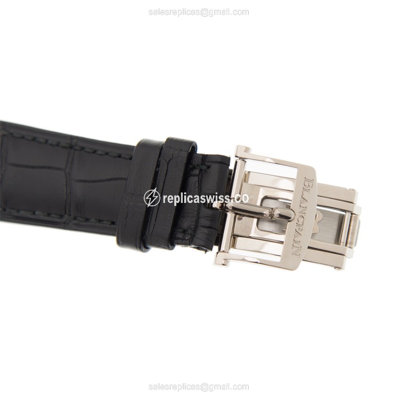 Blancpain Villeret Replica - Automatic 18kt White Gold - White Dial - Black Alligator Strap - View 4